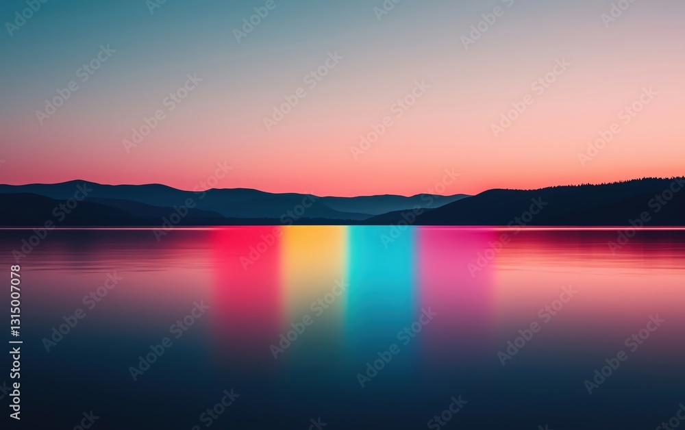 Obraz premium Stunning sunset reflection over tranquil water with vibrant color hues from the sky.