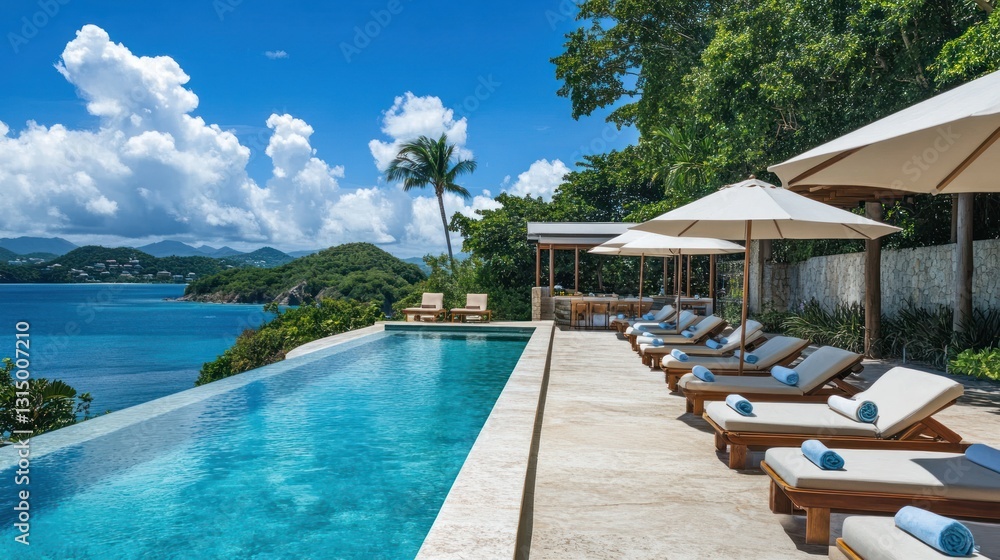 Fototapeta premium Luxurious Tropical Villa with Infinity Pool Overlooking the Ocean