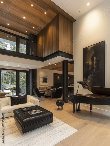 Interior View of a Modern Home with a Grand Piano