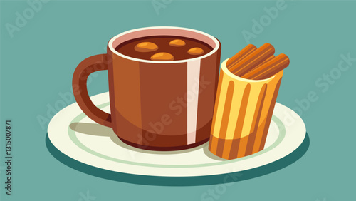 With every sip of the thick rich hot chocolate my worries melted away much like the freshly fried churros in front of me.. Vector illustration