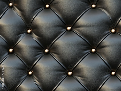 Seamless Pattern - Elegant black leather upholstery with diamond pattern and decorative buttons.