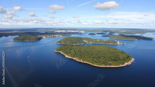 Panoramic view of the islands in the archipelago of Stockholm. Sweden. Water landscape