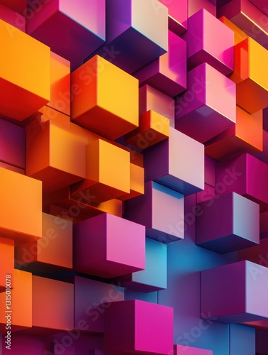Abstract geometric arrangement of vibrant cubes in a dynamic composition with gradient colors and modern design