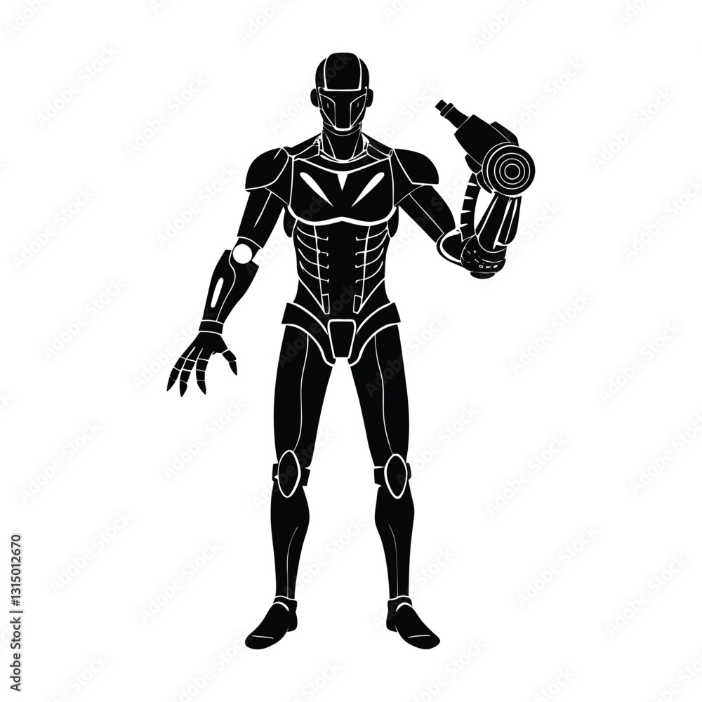 Cyborg with one robotic arm flat vector with white background Cyborg with one robotic arm flat vector with white background