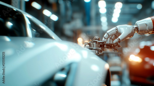 Wallpaper Mural A robotic hand delicately handling a vehicle part, representing the fusion of technology and automotive engineering. Torontodigital.ca