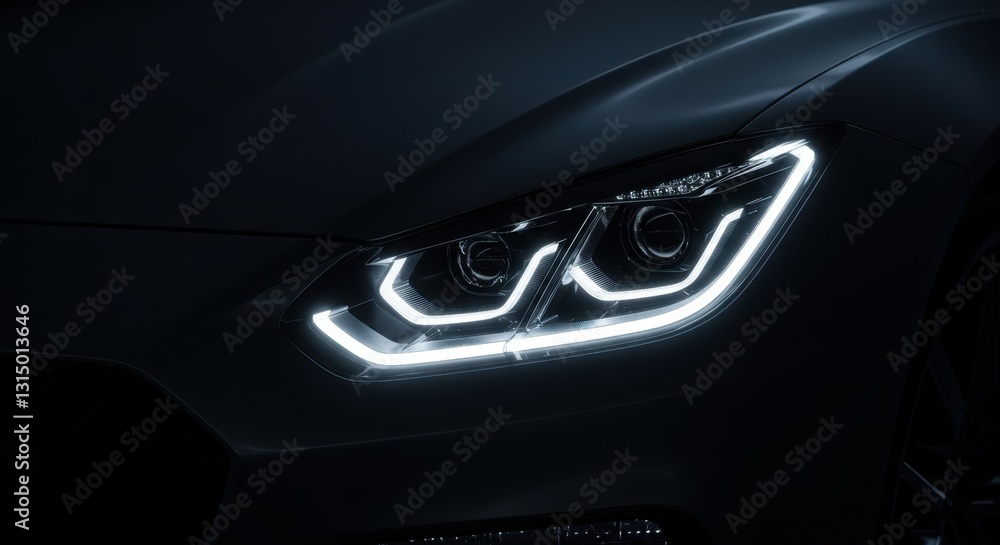 Fototapeta premium Close-Up of Intricate LED Headlight Design in Luxury Car