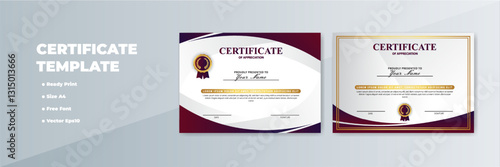 Printable A4 certificate template; burgundy, white design; gray background