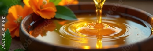 Close-up of herbal oil during shirodhara treatment , massage, india