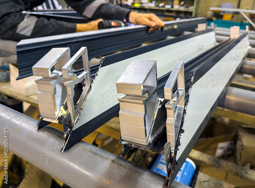 Preparing parts of the window frame made of aluminum profile for assembly