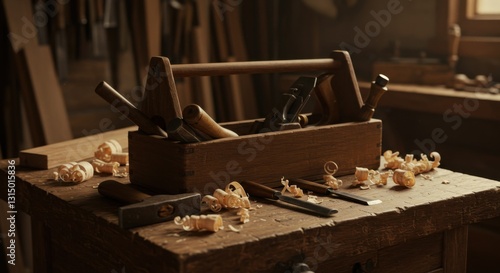 Vintage Hand Tools in Wooden Toolbox