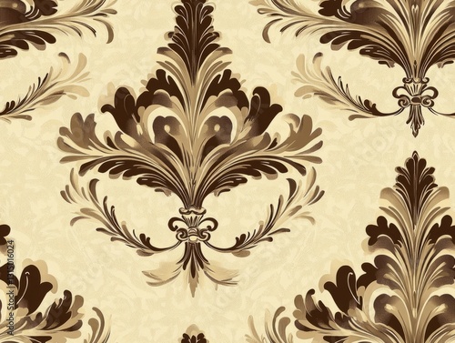 Wallpaper Mural Seamless Pattern - Elegant floral pattern with vintage style and earth-tone color scheme Torontodigital.ca