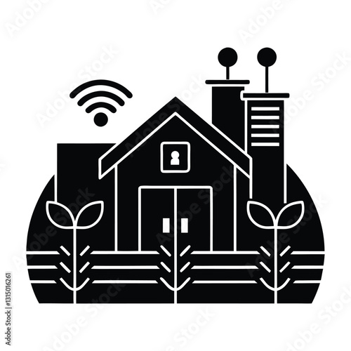 Futuristic AI controlled smart farm flat vector on white background