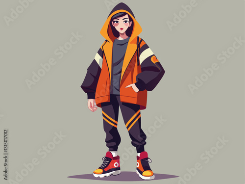 trendy streetwear outfit with an oversized hoodie, leggings, and chunky sneakers
