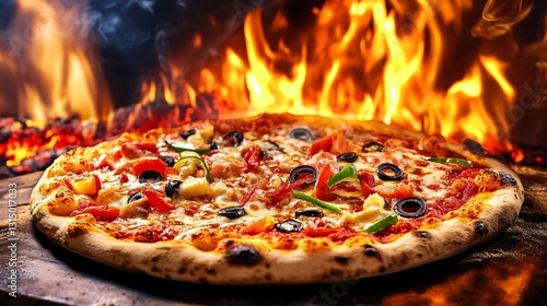 Intense Fire Inside Pizza Oven: Perfect for Baking Delicious Pizzas