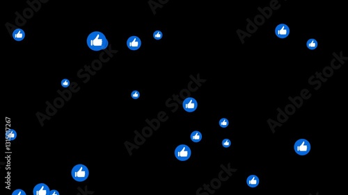 Like Button. Thumbs up social media icons floating up. Transparent background with alpha channel. Symbol of approval, feedback, likes, and positive interaction in digital communication and networking