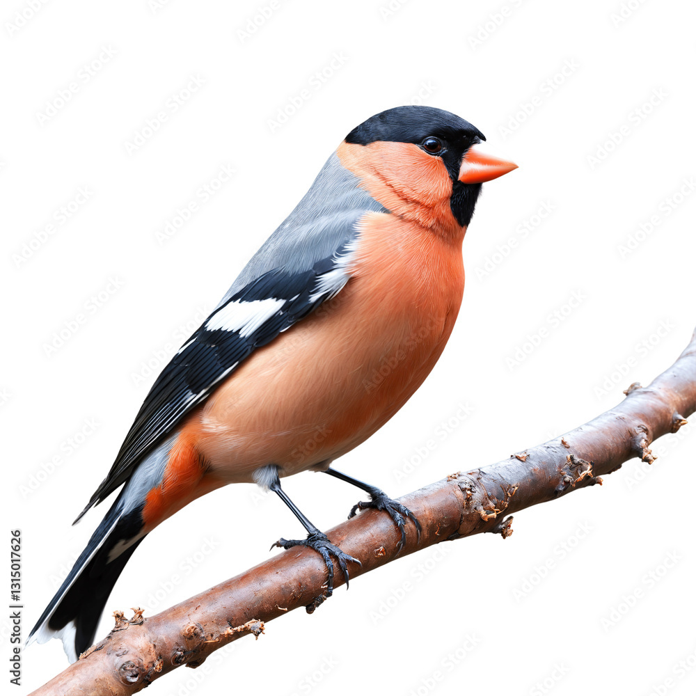 Fototapeta premium Bullfinch Perched on Branch on a transparent background