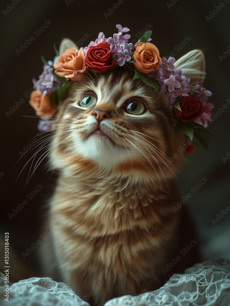 Fototapeta premium Lilac Kitten: Rose Crown Pillow