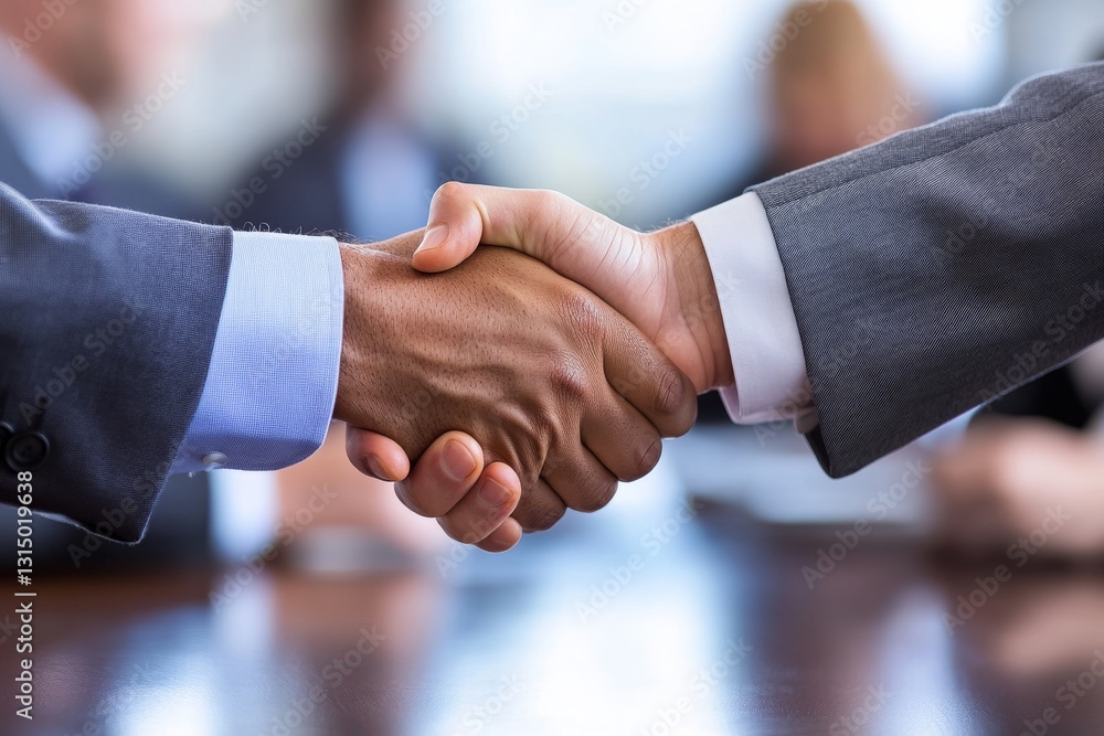 A handshake during a business meeting is a vital component representing the agreement, commitment, and strategy behind collaborative efforts made by professionals to build successful relationships A handshake during a business meeting is a vital component representing the agreement, commitment, and strategy behind collaborative efforts made by professionals to build successful relationships