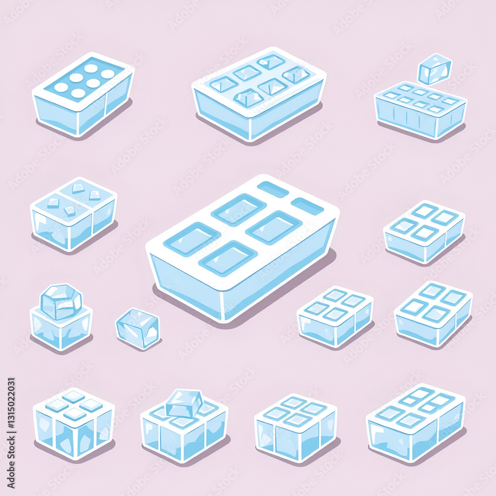 Ice cube trays icons set. Cartoon set of ice cube trays vector icons for web design Ice cube trays icons set. Cartoon set of ice cube trays vector icons for web design