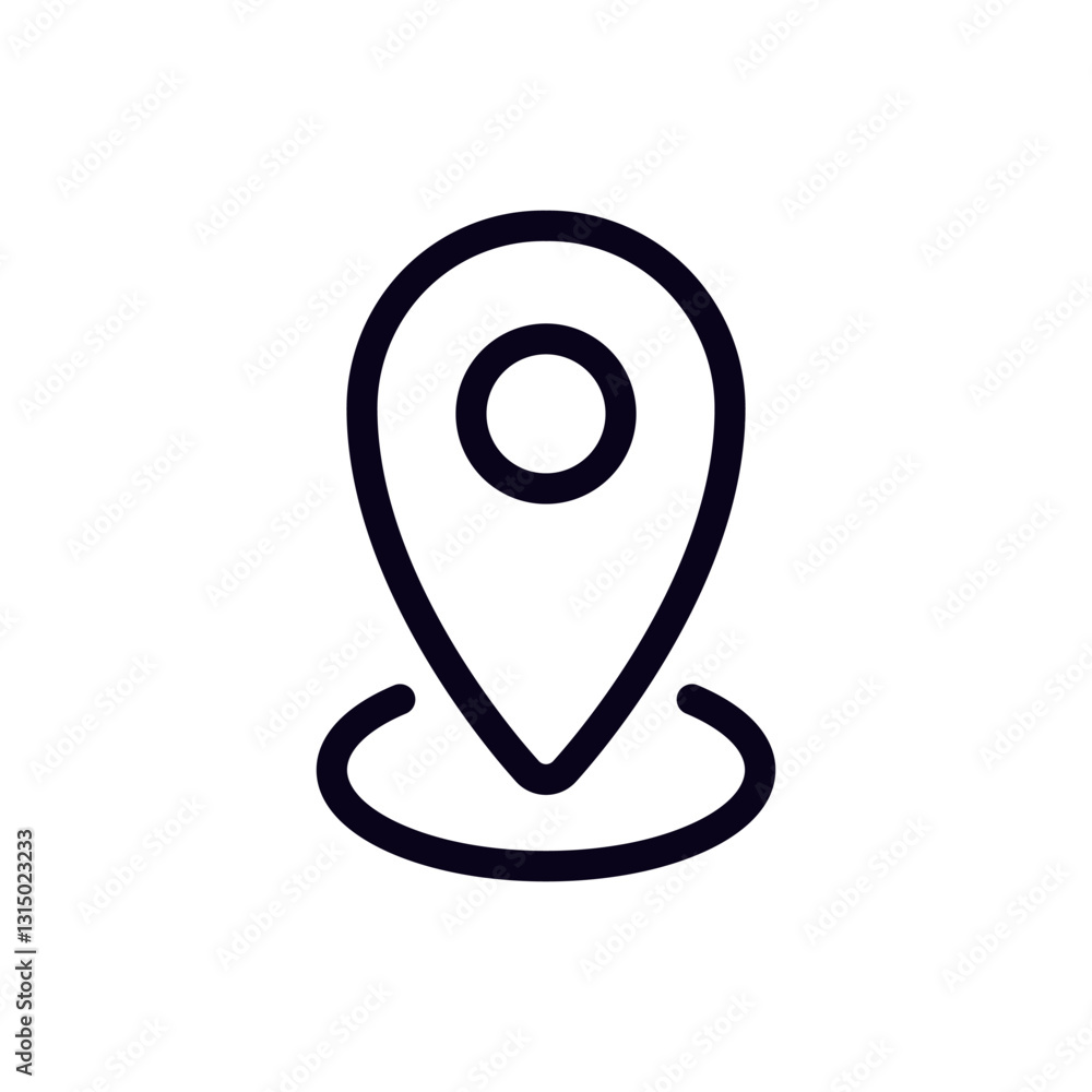 A minimalistic black and white map pin icon used to show a location or direction on a digital map. A minimalistic black and white map pin icon used to show a location or direction on a digital map.