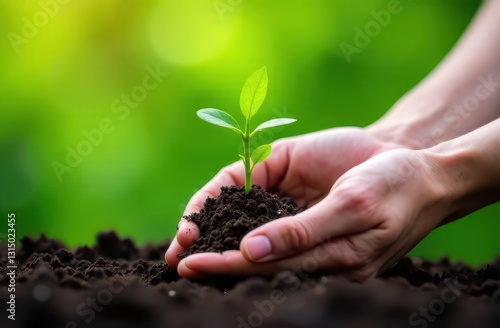 A young seedling of a green plant in the hands of a person
