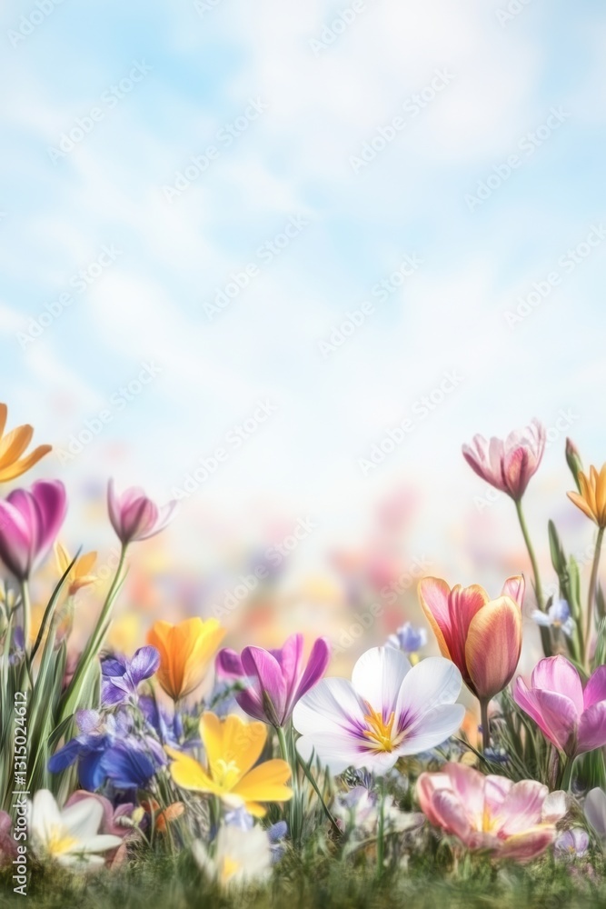 Fototapeta premium Beautiful background template made of Spring flowers.