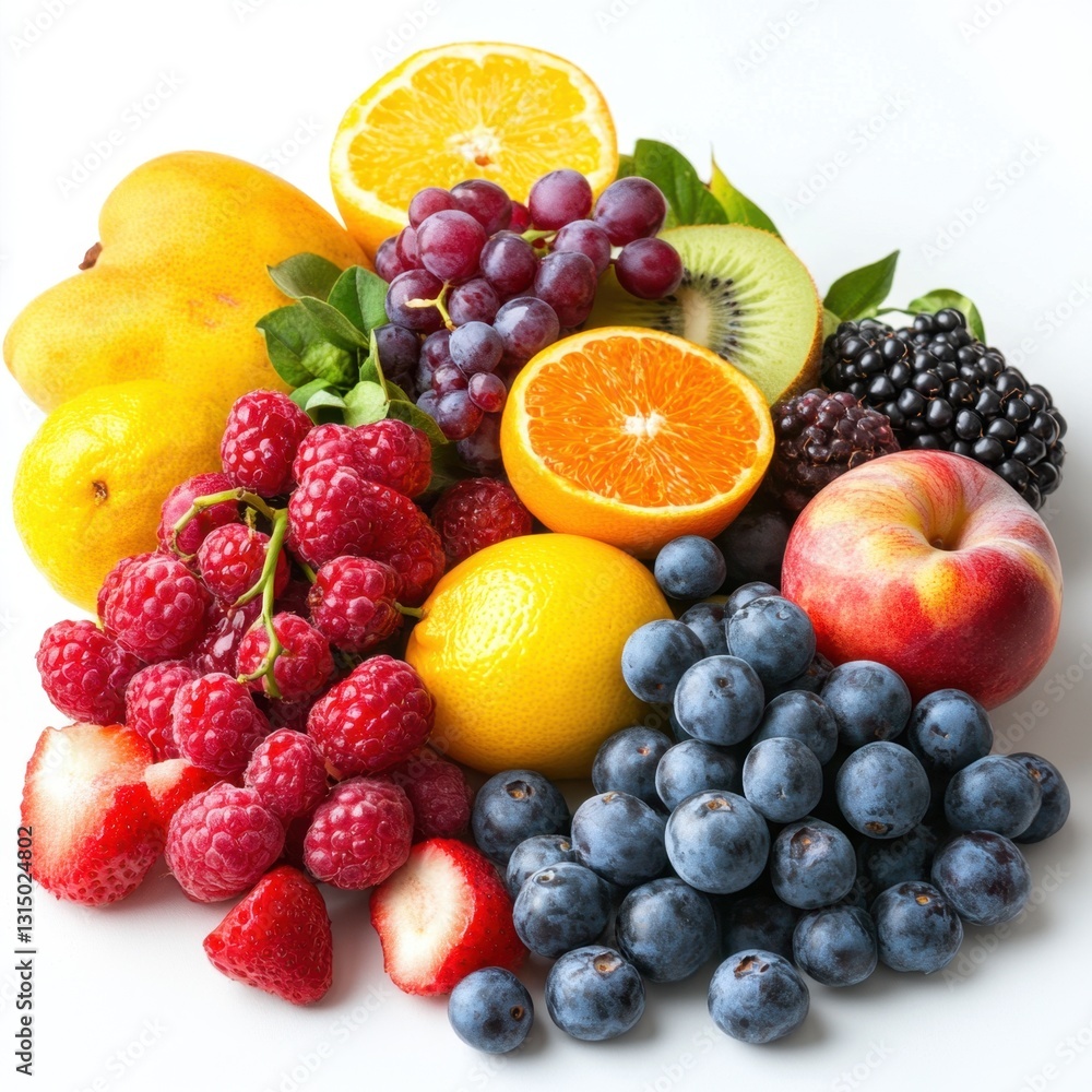Vibrant assortment of fresh fruits on a white background showcasing a healthy and colorful mix of seasonal produce ideal for nutrition and wellness concepts Vibrant assortment of fresh fruits on a white background showcasing a healthy and colorful mix of seasonal produce ideal for nutrition and wellness concepts