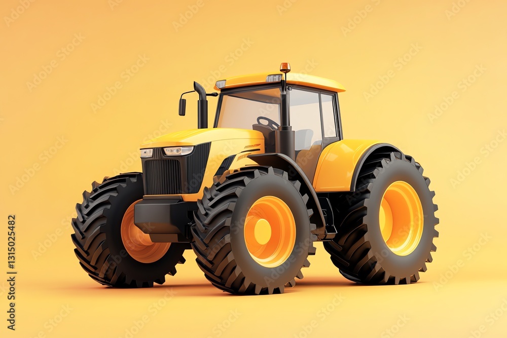 Obraz premium Yellow Tractor on Orange Background Illustrating Modern Farming Technology and Agriculture