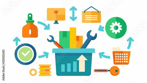 A toolsharing program where community members can borrow tools from a shared inventory reducing the financial burden of purchasing them for onetime use.. Vector illustration