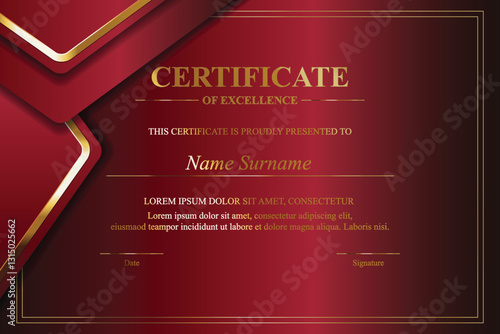 Red Gold Certificate Excellence Award Template