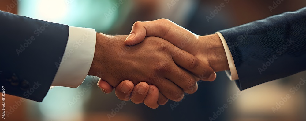 Two business professionals engaging in a firm handshake, symbolizing cooperation, negotiation, and agreement in a corporate environment. The image captures teamwork and trust. Two business professionals engaging in a firm handshake, symbolizing cooperation, negotiation, and agreement in a corporate environment. The image captures teamwork and trust.