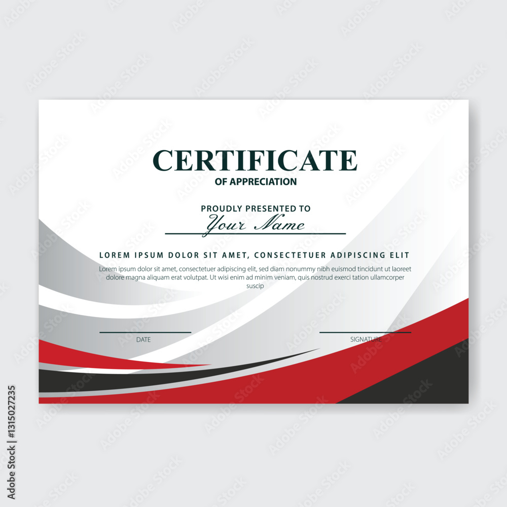Obraz premium Red, gray, black certificate design; white background; award