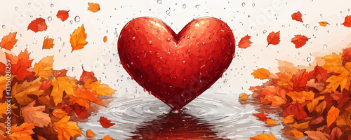 Flat icons set of autumn and love elements in linear style.