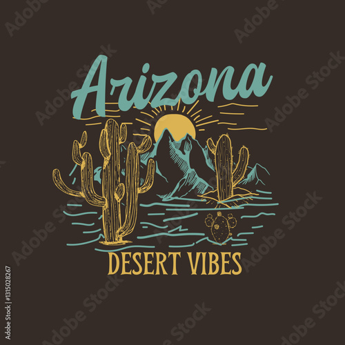 Arizona Desert Vibes sunset cactus vector illustration graphic tee