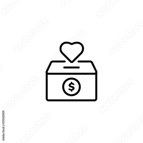 Icon of a donation box with a heart symbol, representing charity, giving, and community support.