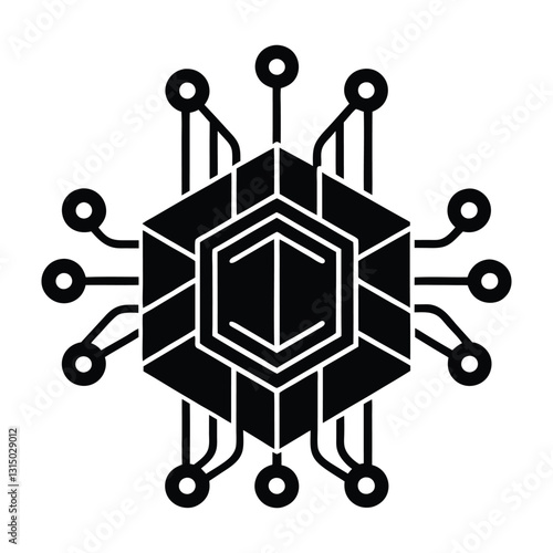 Quantum Computer with Futuristic Design Flat Vector Silhouette with Transparent Background