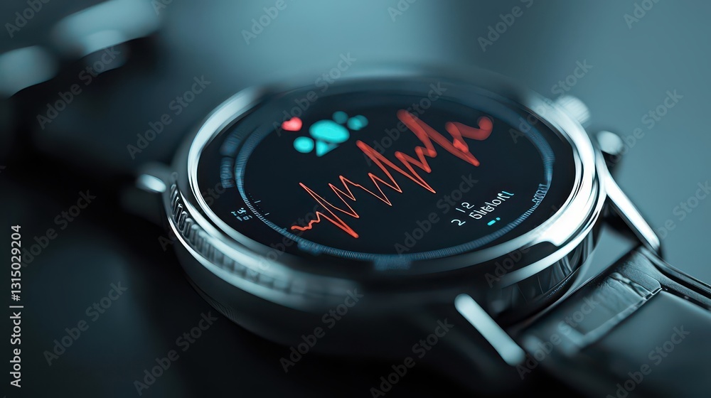 Fototapeta premium Digital representation of a heartbeat graph seamlessly integrated into a smartwatch design