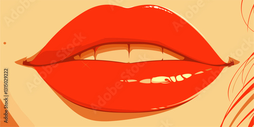 Flat icons set featuring glossy red lips in vector style.