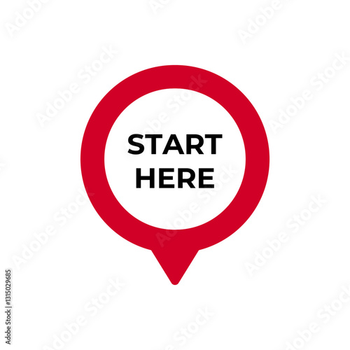 Red circular pin icon with bold black text inside encourages starting a new journey or direction.