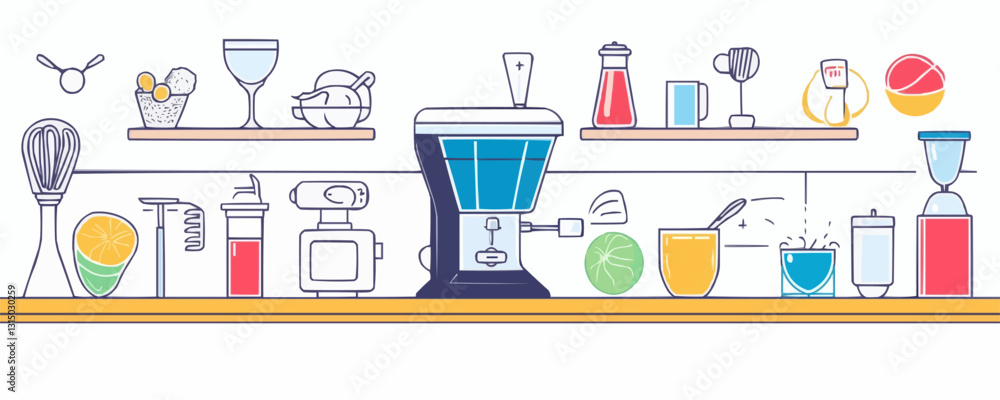 Flat linear icons set of kitchen appliances and utensils for cooking enthusiasts. Flat linear icons set of kitchen appliances and utensils for cooking enthusiasts.