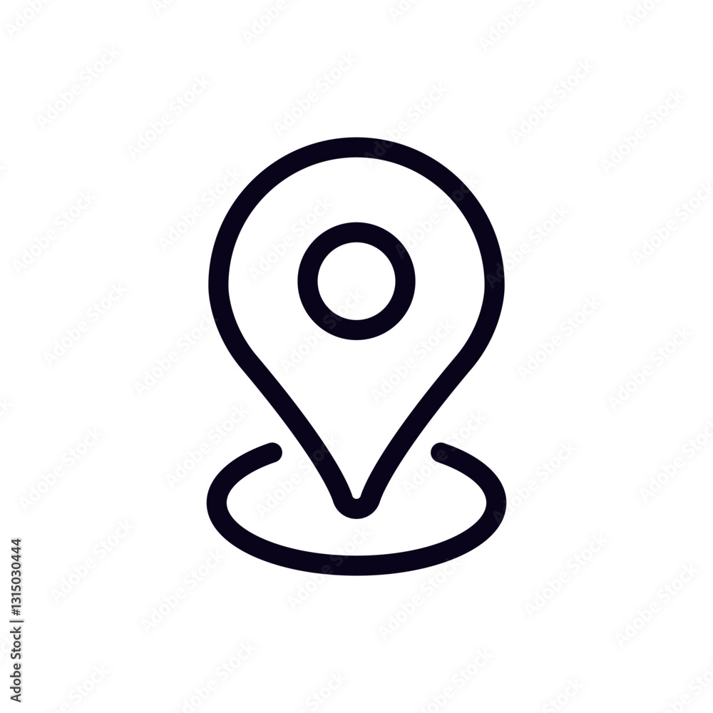 Black and white pinpoint icon representing a location or navigation feature, simple and clean design. Black and white pinpoint icon representing a location or navigation feature, simple and clean design.