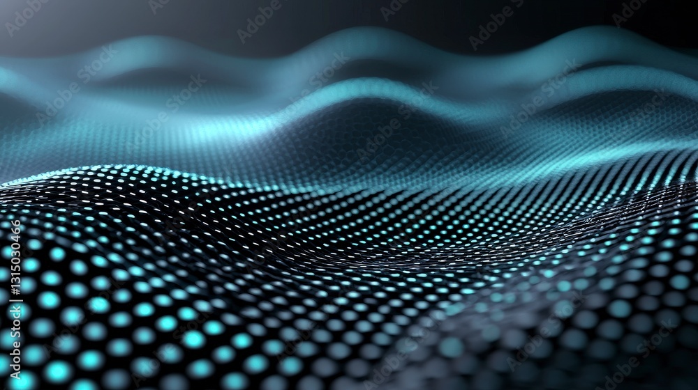 Abstract futuristic digital landscape with flowing waves and glowing dots representing data and technology concepts Abstract futuristic digital landscape with flowing waves and glowing dots representing data and technology concepts