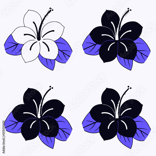 A tropical red hibiscus flower with five broad petals and a protruding stamen, presented in a clean vector style on a white background (12