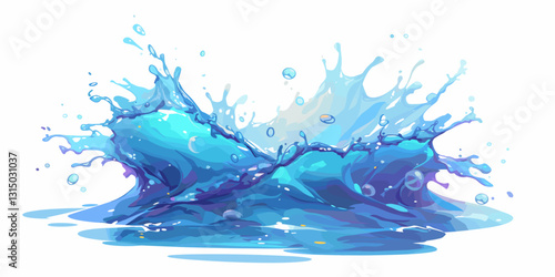 Splashing water vector in flat style - dynamic blue liquid icons set.