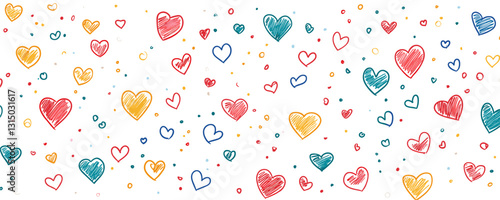 Flat icons set of hand-drawn hearts in vibrant colors - vector style.