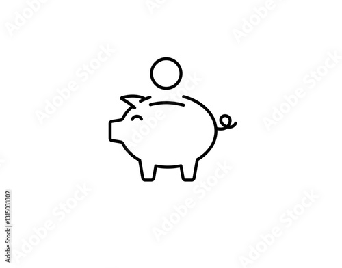 A simple drawing of a piggy bank with a single coin, highlighting its classic round design.