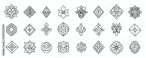 Geometric flat icons set: linear vector style featuring abstract shapes.