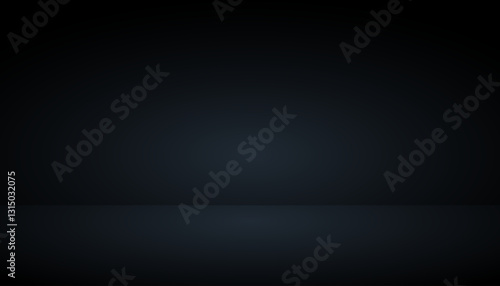 Empty dark studio black background with spotlight on floor. Black wall room with spotlight. Edited illustration used for product display. Showroom display effect in store.