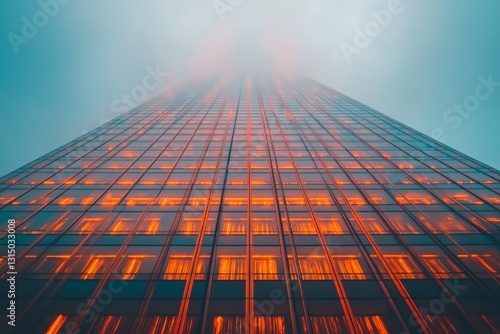 Wallpaper Mural Majestic Skyscraper with Orange Windows Rising into the Cloudy Sky Torontodigital.ca