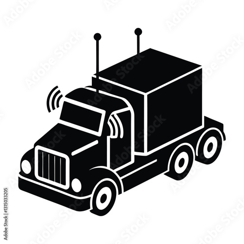 Self Driving Truck with Sensors Flat Vector Silhouette with Transparent Background